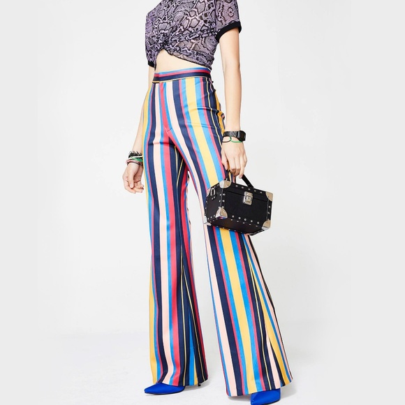 Jealous Tomato Striped High Rise Flare Pants Fits Like M but says L on tag - Picture 7 of 7